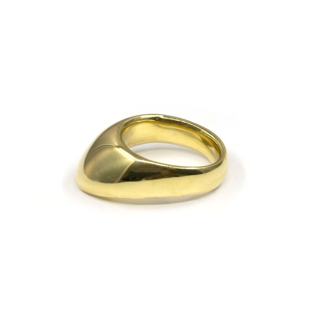 A polished brass Turkish-style thumb ring by Vermil Archery on a white background.